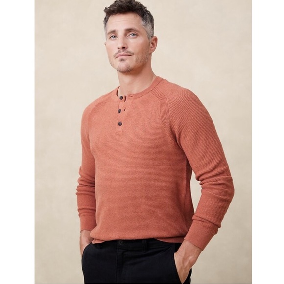 Nwot Banana Republic Factory 2023 Textured Henley Sweater Men’s S Orange Classic - Picture 1 of 8